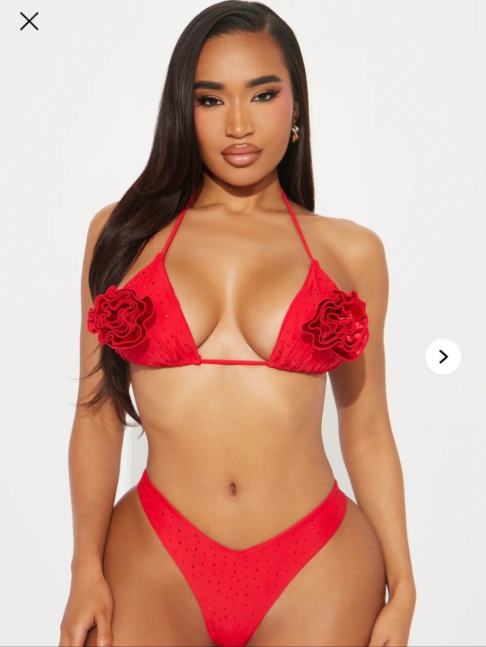 Women’s Red Ruffled Rhinestone Bikini Set